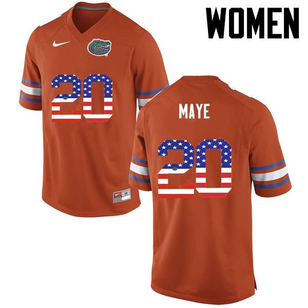 NCAA Florida Gators Marcus Maye Women's #20 USA Flag Fashion Nike Orange Stitched Authentic College Football Jersey LRA8264QK